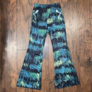 Tie Dye Cutout Green Festival Flare Pants